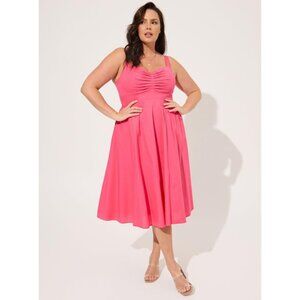 NWT Torrid Pink Midi Poplin Sweetheart Shirred Dress